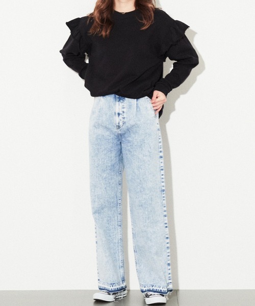 CONVERSE STARS(コンバーススターズ)の「袖フリルプルオーバー(Tシャツ/カットソー・レディース・ホワイト/ブラック・FREE)」の7枚目の写真