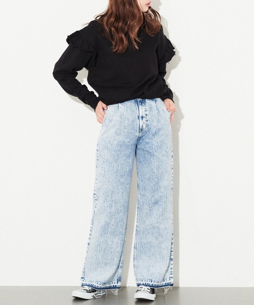 CONVERSE STARS(コンバーススターズ)の「袖フリルプルオーバー(Tシャツ/カットソー・レディース・ホワイト/ブラック・FREE)」の6枚目の写真