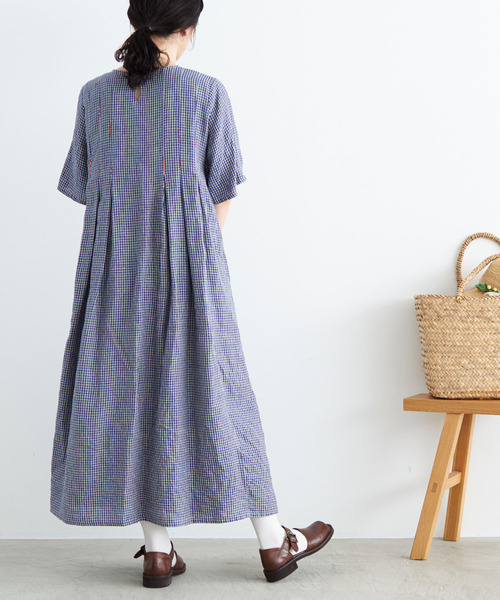 l'atelier du savon たくさんタックのセーラーワンピース l'atelier du savon】たくさんタックのセーラーワンピース