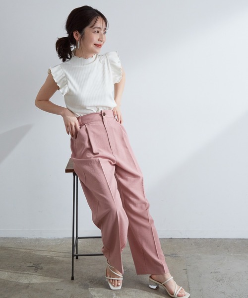 VIS（ビス）の「【洗濯機可】大人フリルですっきり見え。ランダムテレコプルオーバー（Tシャツ/カットソー・レディース・チャコールグレー/オフホワイト/ピンク・FREE）」の19枚目の写真