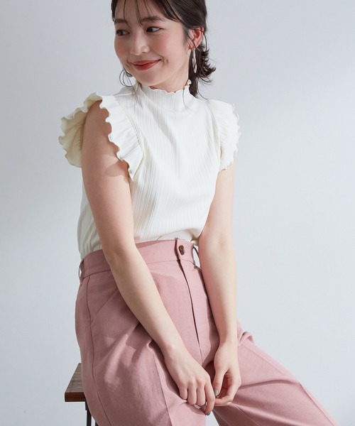 VIS（ビス）の「【洗濯機可】大人フリルですっきり見え。ランダムテレコプルオーバー（Tシャツ/カットソー・レディース・チャコールグレー/オフホワイト/ピンク・FREE）」の20枚目の写真