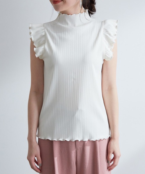 VIS（ビス）の「【洗濯機可】大人フリルですっきり見え。ランダムテレコプルオーバー（Tシャツ/カットソー・レディース・チャコールグレー/オフホワイト/ピンク・FREE）」の4枚目の写真