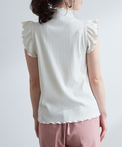 VIS（ビス）の「【洗濯機可】大人フリルですっきり見え。ランダムテレコプルオーバー（Tシャツ/カットソー・レディース・チャコールグレー/オフホワイト/ピンク・FREE）」の6枚目の写真