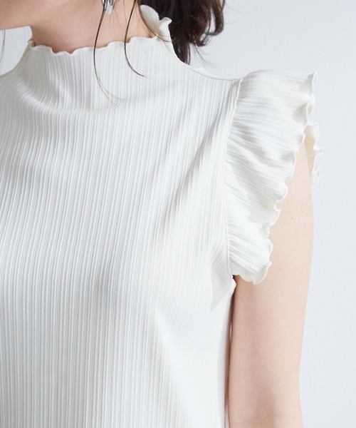 VIS（ビス）の「【洗濯機可】大人フリルですっきり見え。ランダムテレコプルオーバー（Tシャツ/カットソー・レディース・チャコールグレー/オフホワイト/ピンク・FREE）」の7枚目の写真