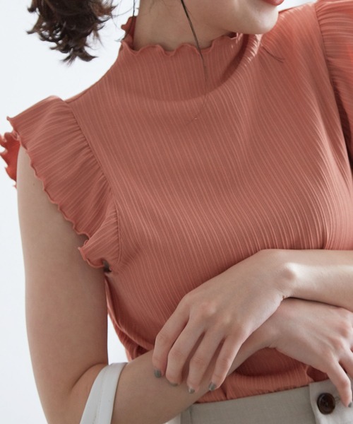 VIS（ビス）の「【洗濯機可】大人フリルですっきり見え。ランダムテレコプルオーバー（Tシャツ/カットソー・レディース・チャコールグレー/オフホワイト/ピンク・FREE）」の11枚目の写真