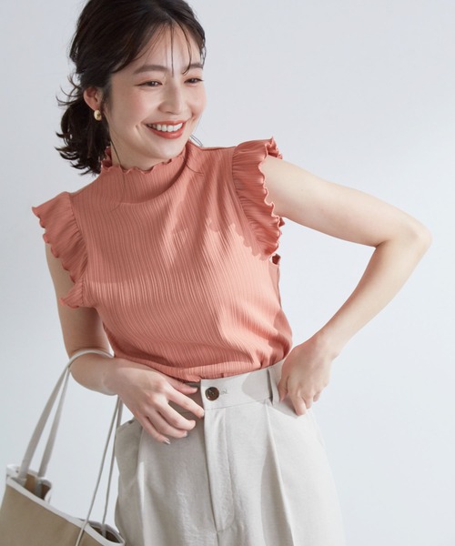 VIS（ビス）の「【洗濯機可】大人フリルですっきり見え。ランダムテレコプルオーバー（Tシャツ/カットソー・レディース・チャコールグレー/オフホワイト/ピンク・FREE）」の12枚目の写真