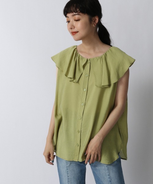 LOWRYS FARM（ローリーズファーム）の「フリルブラウスノースリーブ　952515（シャツ/ブラウス・レディース・ブラック/アイボリー/パープル/グリーン・FREE）」の3枚目の写真