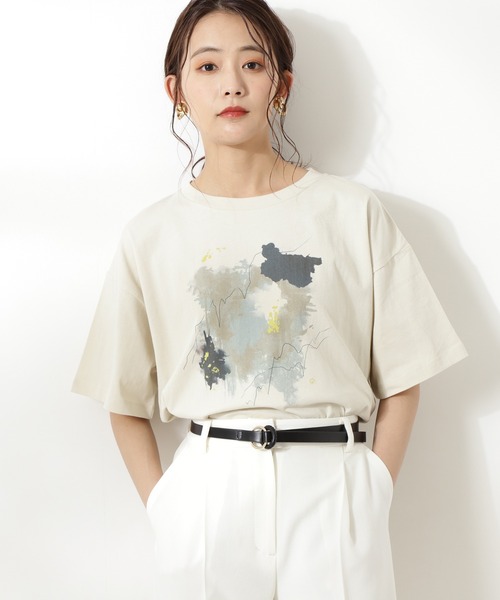 N.(N. Natural Beauty Basic)(エヌエヌナチュラルビューティーベーシック)の「ニュアンスプリントTシャツ(Tシャツ/カットソー・レディース・ホワイト/ベージュ・MEDIUM)」の2枚目の写真