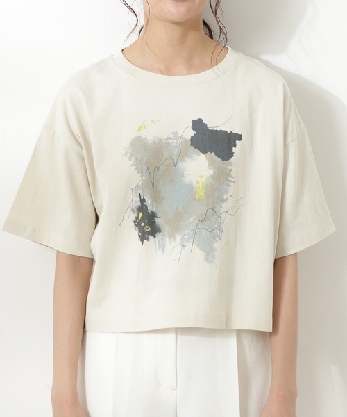 N.(N. Natural Beauty Basic)(エヌエヌナチュラルビューティーベーシック)の「ニュアンスプリントTシャツ(Tシャツ/カットソー・レディース・ホワイト/ベージュ・MEDIUM)」の9枚目の写真