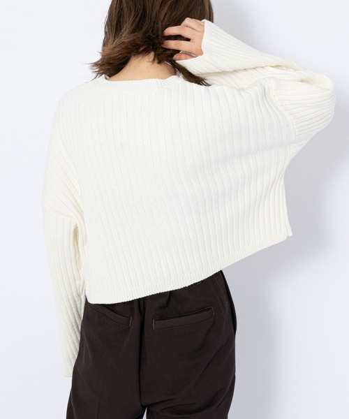 CIAOPANIC(チャオパニック)の「リブショートニットプルオーバー(ニット/セーター・レディース・ホワイト/ブラック/ブラウン/ピンク/グリーン・FREE)」の6枚目の写真