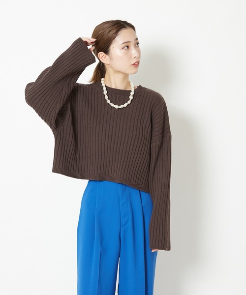 CIAOPANIC(チャオパニック)の「リブショートニットプルオーバー(ニット/セーター・レディース・ホワイト/ブラック/ブラウン/ピンク/グリーン・FREE)」の18枚目の写真