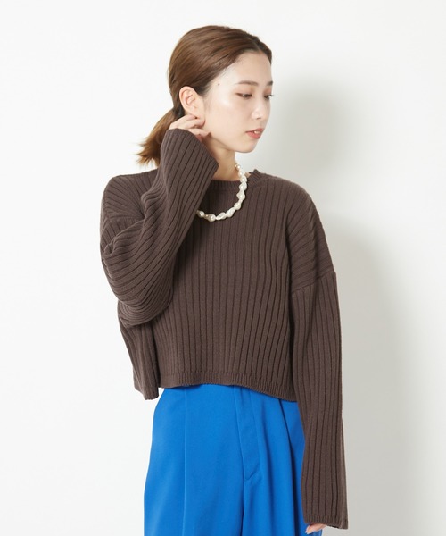 CIAOPANIC(チャオパニック)の「リブショートニットプルオーバー(ニット/セーター・レディース・ホワイト/ブラック/ブラウン/ピンク/グリーン・FREE)」の14枚目の写真