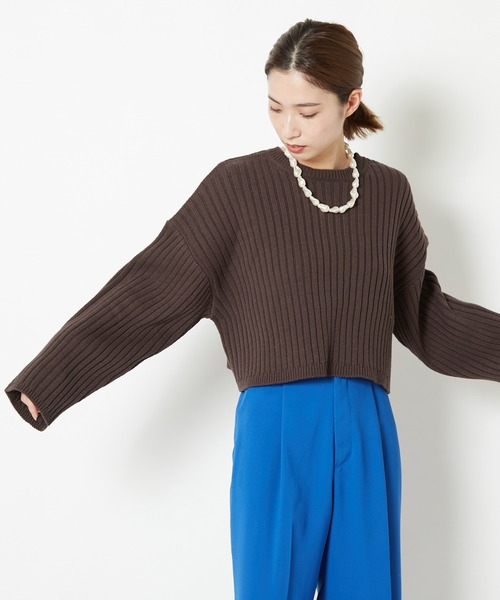 CIAOPANIC(チャオパニック)の「リブショートニットプルオーバー(ニット/セーター・レディース・ホワイト/ブラック/ブラウン/ピンク/グリーン・FREE)」の19枚目の写真