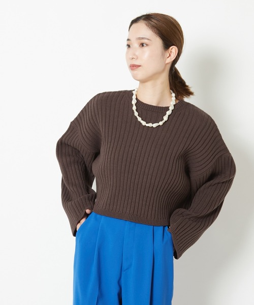 CIAOPANIC(チャオパニック)の「リブショートニットプルオーバー(ニット/セーター・レディース・ホワイト/ブラック/ブラウン/ピンク/グリーン・FREE)」の17枚目の写真