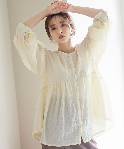 KOBE LETTUCE（コウベレタス）の「前後2wayラウンドカッティングティアードブラウス（シャツ/ブラウス・レディース・ホワイト系その他/グリーン系その他/オレンジ系その他/スモークピンク・FREE）」の2枚目の写真