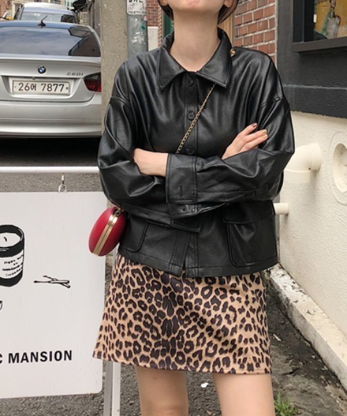 MANGROVE（マングローブ）の「Wポケットフェイクレザージャケット（ライダースジャケット・レディース・ブラック・FREE）」の7枚目の写真