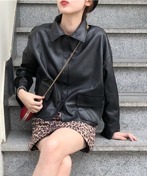 MANGROVE（マングローブ）の「Wポケットフェイクレザージャケット（ライダースジャケット・レディース・ブラック・FREE）」の3枚目の写真