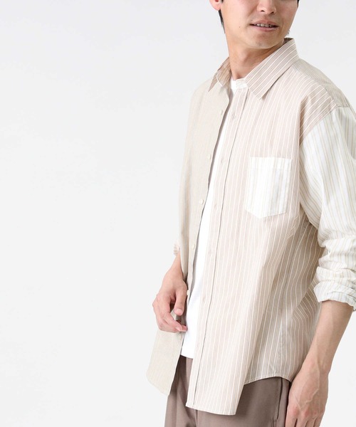 BACK NUMBER（バックナンバー）の「【BACK NUMBER】ストライプ切替シャツ（シャツ/ブラウス・メンズ・サックスブルー/ベージュ・XL/L/S/M）」の16枚目の写真