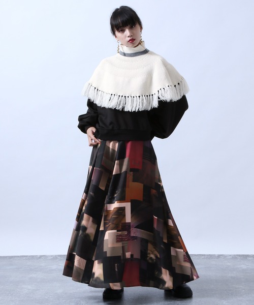 HARE（ハレ）の「ケープフリンジハイネックウォーマー(HARE)（ネックウォーマー/スヌード・レディース・ホワイト/ブラック/グレー・FREE）」の5枚目の写真