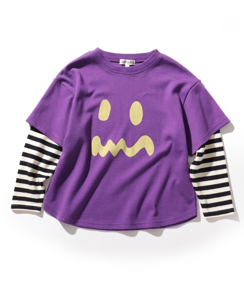 SHOO・LA・RUE（シューラルー）の「◆【90-130cm/ハロコレ】ボーダーレイヤードロンT（Tシャツ/カットソー・キッズ・マスタード/オレンジ/ブラック系7/パープル系2/グリーン・11/12/13/09/10）」の4枚目の写真