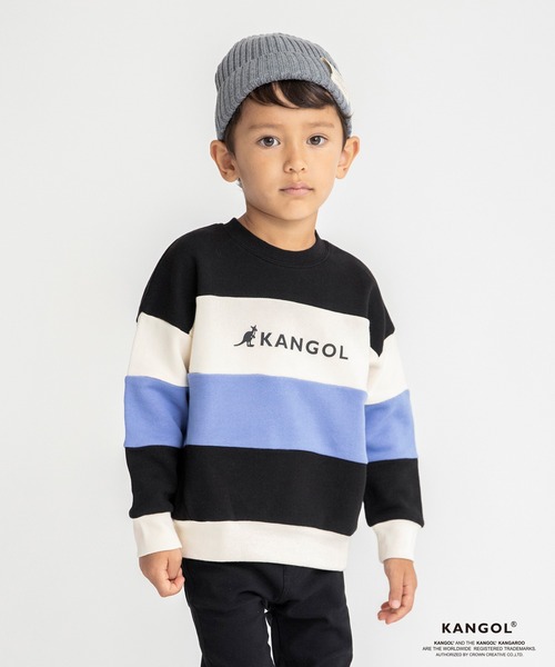 KANGOL(カンゴール)の「【KANGOLコラボ】ワイドボーダートレーナー(スウェット・キッズ・アイボリー/ブラック・130/110/140/120/100)」の2枚目の写真