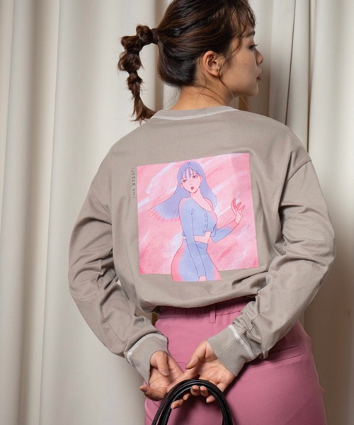 vis-`a-vis(ビサビ)の「【WEB限定】【コラボ】ミチ&藍にいなイラストステッチ配色ロングTシャツ(Tシャツ/カットソー・レディース・ホワイト/ブラウン系その他3/ネイビー・FREE)」の6枚目の写真