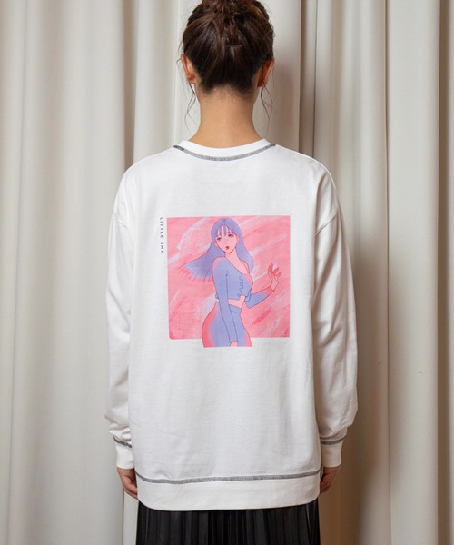 vis-`a-vis(ビサビ)の「【WEB限定】【コラボ】ミチ&藍にいなイラストステッチ配色ロングTシャツ(Tシャツ/カットソー・レディース・ホワイト/ブラウン系その他3/ネイビー・FREE)」の14枚目の写真