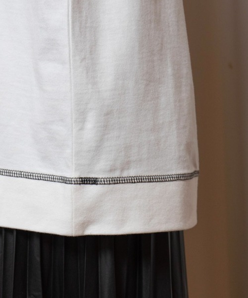 vis-`a-vis(ビサビ)の「【WEB限定】【コラボ】ミチ&藍にいなイラストステッチ配色ロングTシャツ(Tシャツ/カットソー・レディース・ホワイト/ブラウン系その他3/ネイビー・FREE)」の18枚目の写真