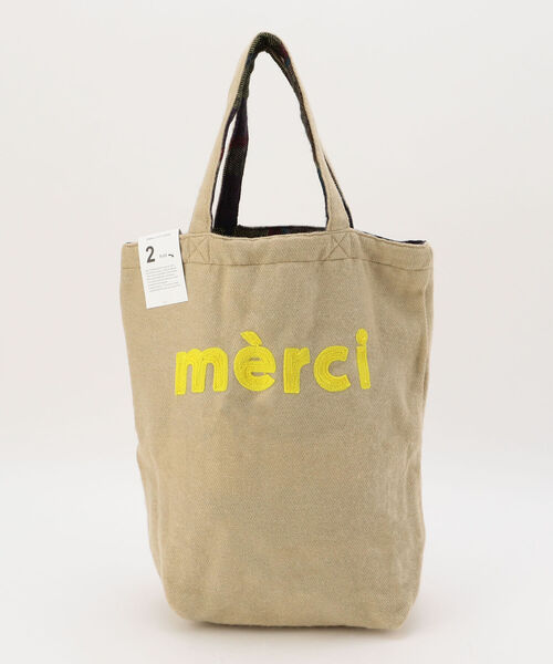 hint hint（ヒントヒント）の「【WEB限定】【hint hint/ヒントヒント】merci リバーシブルトートバッグ チェック柄（トートバッグ・レディース・ベージュ/グレー/イエロー/ロイヤルブルー・FREE）」の9枚目の写真