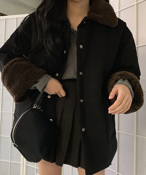 Girly Doll(ガーリードール)の「ボア中綿アウター(ブルゾン・レディース・ブラック/キャメル・FREE)」の7枚目の写真