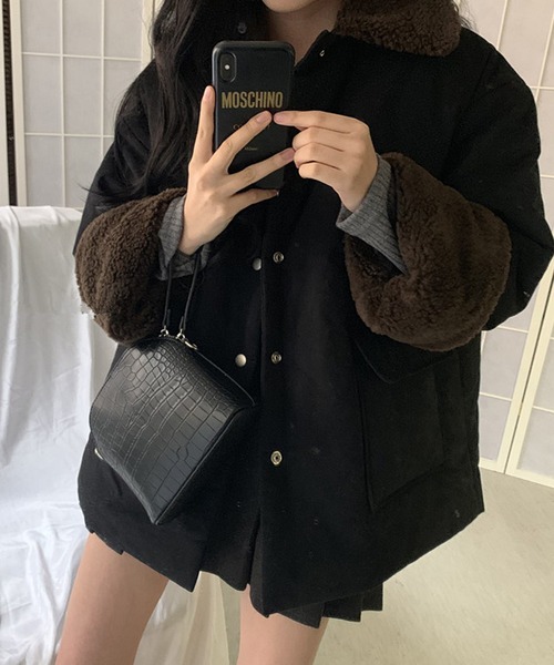 Girly Doll(ガーリードール)の「ボア中綿アウター(ブルゾン・レディース・ブラック/キャメル・FREE)」の9枚目の写真