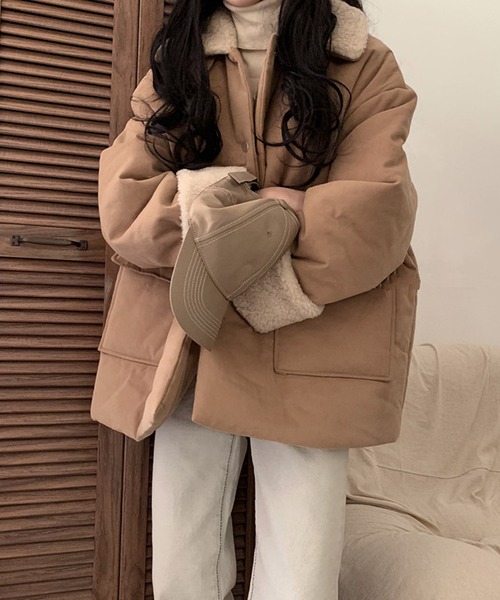 Girly Doll(ガーリードール)の「ボア中綿アウター(ブルゾン・レディース・ブラック/キャメル・FREE)」の14枚目の写真