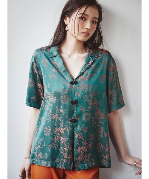 EVRIS（エヴリス）の「フロックボタンショートスリーブシャツ（シャツ/ブラウス・レディース・ブラウン/グリーン・FREE）」の7枚目の写真