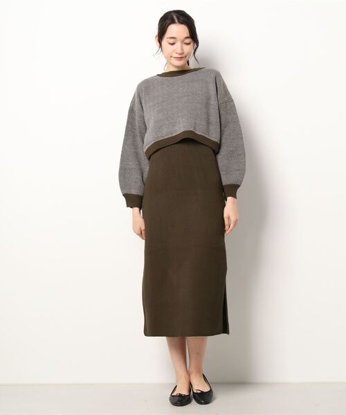 archives(アルシーヴ)の「前後2WAYヘリンボーンカーディガン+リブニットワンピース(ワンピース・レディース・ブラック/ブラウン/ベージュ・MEDIUM)」の6枚目の写真