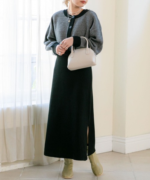 archives(アルシーヴ)の「前後2WAYヘリンボーンカーディガン+リブニットワンピース(ワンピース・レディース・ブラック/ブラウン/ベージュ・MEDIUM)」の14枚目の写真