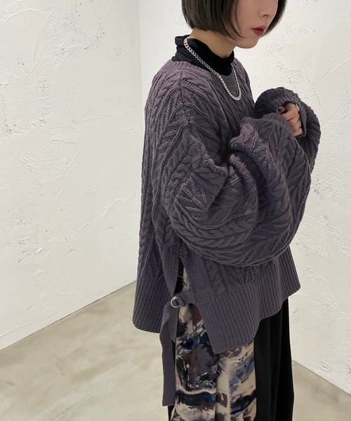 apres jour mignon（アプレジュールミニョン）の「Dカンベルトケーブルニット【ZOZOTOWN限定アイテム】（ニット/セーター・レディース・ブラック/パープル/アイボリー・X-LARGE/フリー）」の3枚目の写真