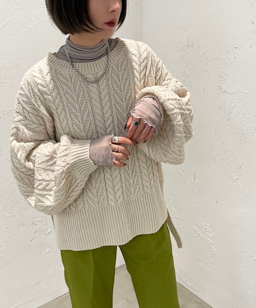 apres jour mignon（アプレジュールミニョン）の「Dカンベルトケーブルニット【ZOZOTOWN限定アイテム】（ニット/セーター・レディース・ブラック/パープル/アイボリー・X-LARGE/フリー）」の4枚目の写真