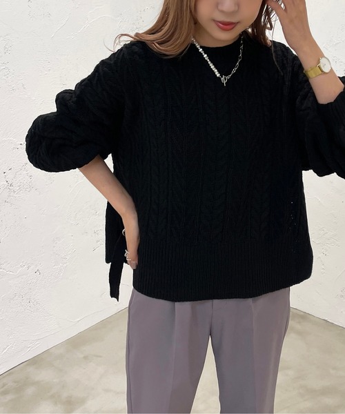 apres jour mignon（アプレジュールミニョン）の「Dカンベルトケーブルニット【ZOZOTOWN限定アイテム】（ニット/セーター・レディース・ブラック/パープル/アイボリー・X-LARGE/フリー）」の11枚目の写真