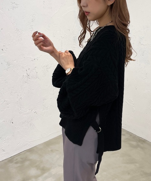 apres jour mignon（アプレジュールミニョン）の「Dカンベルトケーブルニット【ZOZOTOWN限定アイテム】（ニット/セーター・レディース・ブラック/パープル/アイボリー・X-LARGE/フリー）」の13枚目の写真