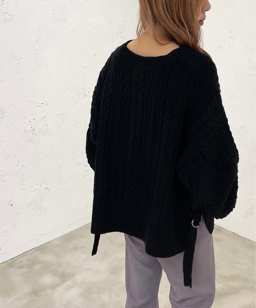 apres jour mignon（アプレジュールミニョン）の「Dカンベルトケーブルニット【ZOZOTOWN限定アイテム】（ニット/セーター・レディース・ブラック/パープル/アイボリー・X-LARGE/フリー）」の14枚目の写真