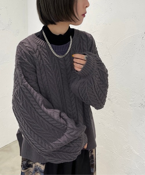 apres jour mignon（アプレジュールミニョン）の「Dカンベルトケーブルニット【ZOZOTOWN限定アイテム】（ニット/セーター・レディース・ブラック/パープル/アイボリー・X-LARGE/フリー）」の18枚目の写真