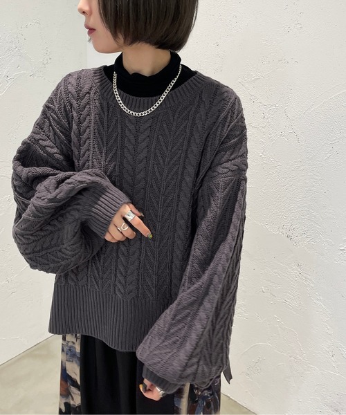 apres jour mignon（アプレジュールミニョン）の「Dカンベルトケーブルニット【ZOZOTOWN限定アイテム】（ニット/セーター・レディース・ブラック/パープル/アイボリー・X-LARGE/フリー）」の19枚目の写真