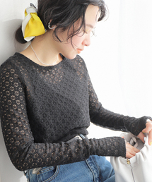 J-ストレッチレースクルーネックプルオーバー