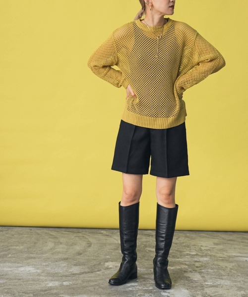 bohmal（ボマール）の「透かし編みメッシュニットトップス（ニット/セーター・レディース・ブラック/ベージュ/オフホワイト/イエロー・FREE）」の12枚目の写真