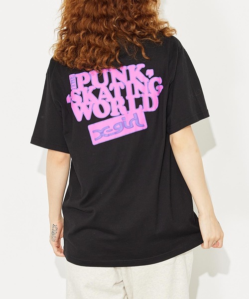 X-girl（エックスガール）の「FOAM PRINT LOGO S/S TEE/発泡プリントロゴ　Tシャツ（Tシャツ/カットソー・レディース・ライトパープル/ブラック/ホワイト・M/L/S/XL）」の3枚目の写真