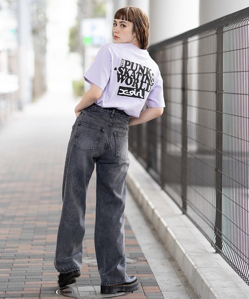 X-girl（エックスガール）の「FOAM PRINT LOGO S/S TEE/発泡プリントロゴ　Tシャツ（Tシャツ/カットソー・レディース・ライトパープル/ブラック/ホワイト・M/L/S/XL）」の7枚目の写真