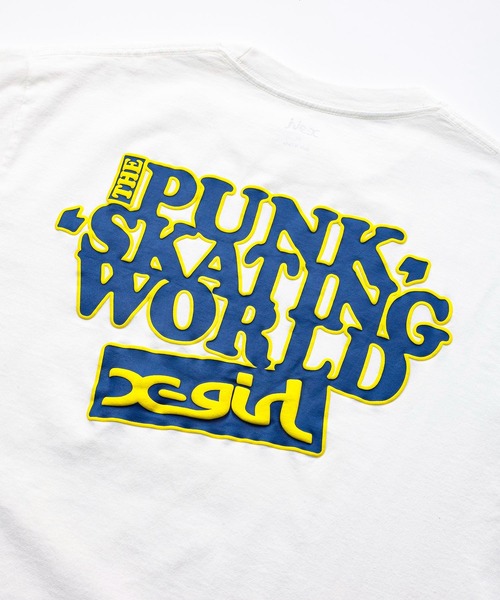 X-girl（エックスガール）の「FOAM PRINT LOGO S/S TEE/発泡プリントロゴ　Tシャツ（Tシャツ/カットソー・レディース・ライトパープル/ブラック/ホワイト・M/L/S/XL）」の14枚目の写真