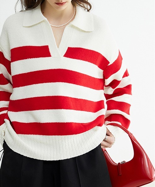 Fano Studios(ファノ ストゥディオズ)の「【Fano Studios】Pile french border skipper tops FC22S174(ニット/セーター・レディース・レッド/ブラック・S/M/L)」の6枚目の写真