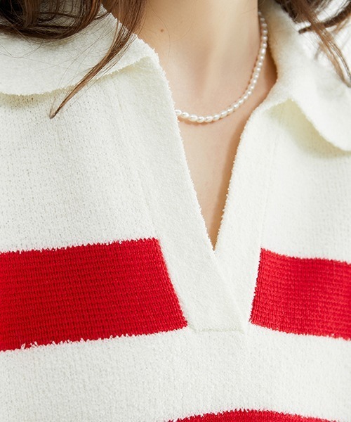 Fano Studios(ファノ ストゥディオズ)の「【Fano Studios】Pile french border skipper tops FC22S174(ニット/セーター・レディース・レッド/ブラック・S/M/L)」の8枚目の写真