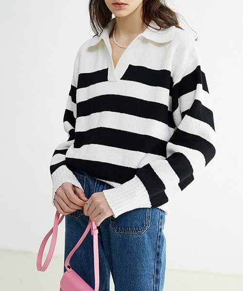 Fano Studios(ファノ ストゥディオズ)の「【Fano Studios】Pile french border skipper tops FC22S174(ニット/セーター・レディース・レッド/ブラック・S/M/L)」の12枚目の写真